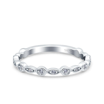 Eternity Ring Wedding Band Marquise Round Pave Simulated CZ 925 Sterling Silver (3mm)